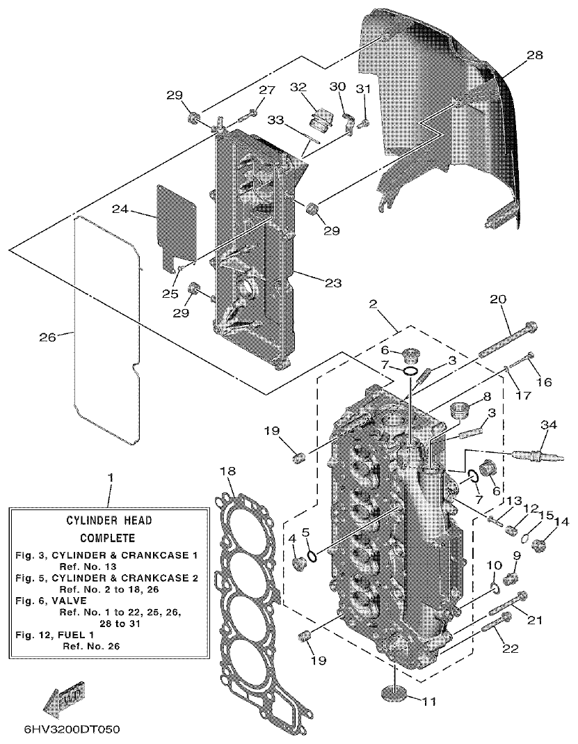 Yamaha F80DET, F90CET, F100FET CYLINDER & CRANKCASE 2 parts diagram